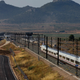 A high-speed train in the Spanish countryside.